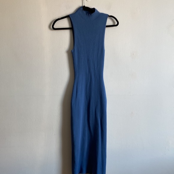 Aritzia Babaton Compose blue ribbed stretchy open back bodycon midi dress - Picture 2 of 11